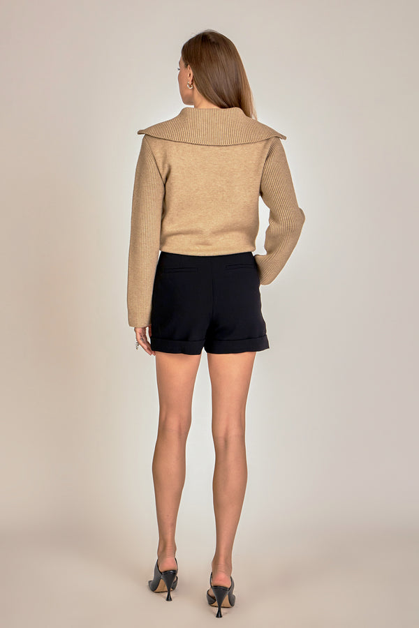 English Factory Ribbed Contrast Zip Up Sweater TAUPE