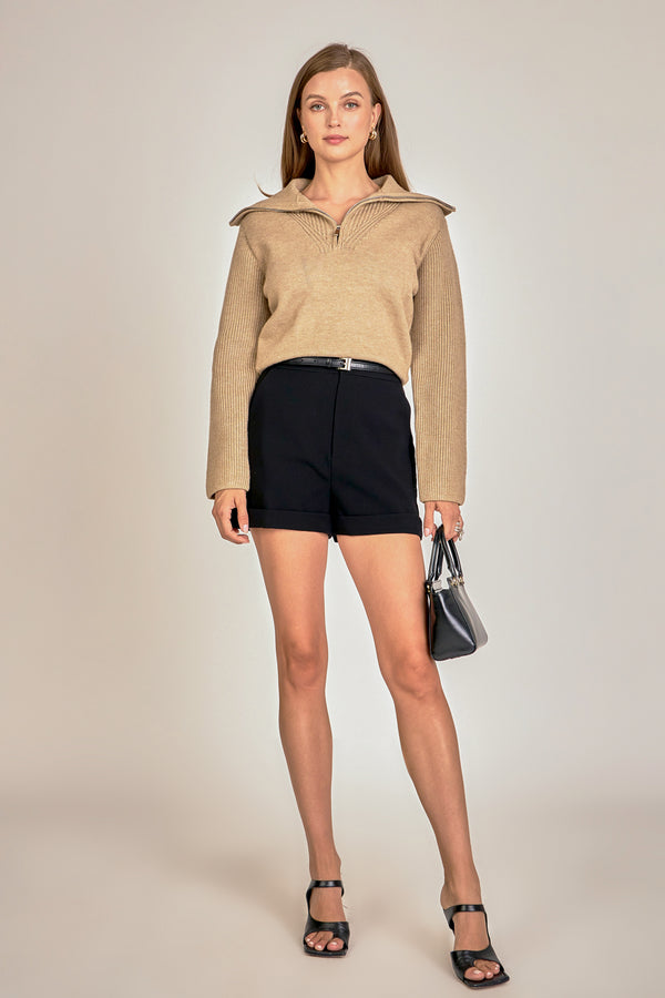 english factory Ribbed Contrast Zip Up Sweater TAUPE