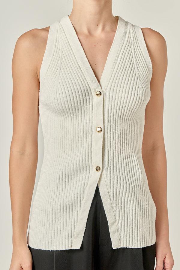 English Factory Ribbed Knit Button-Front Vest OFF WHITE