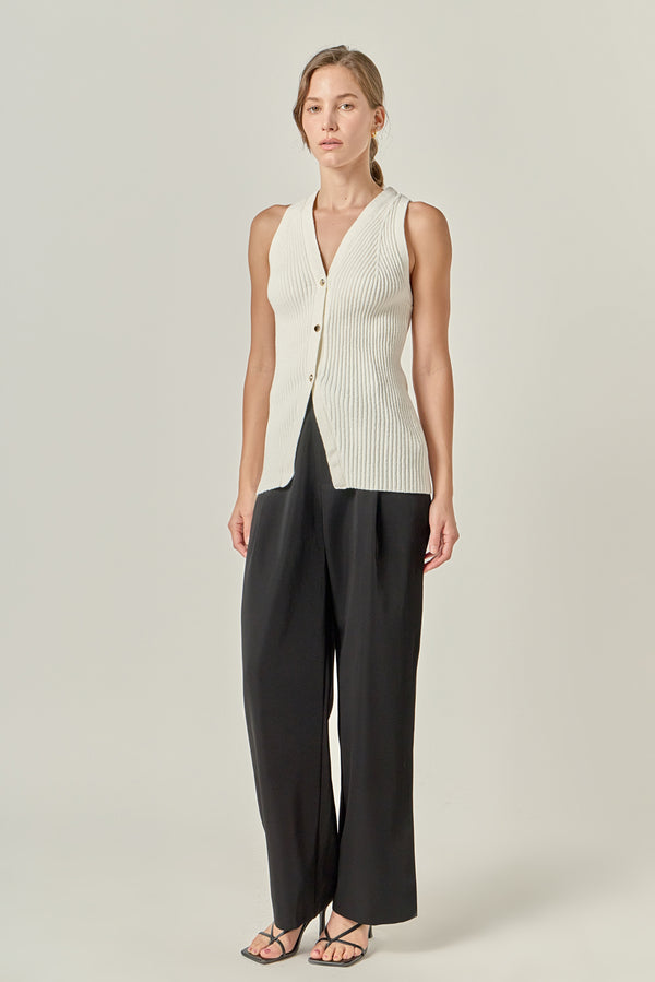 English Factory Ribbed Knit Button-Front Vest OFF WHITE
