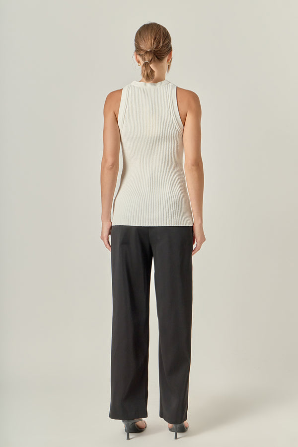 English Factory Ribbed Knit Button-Front Vest OFF WHITE