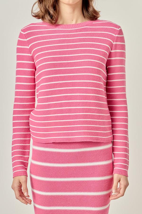 English Factory Round-neck Long Sleeve Striped Sweater PINK/WHITE