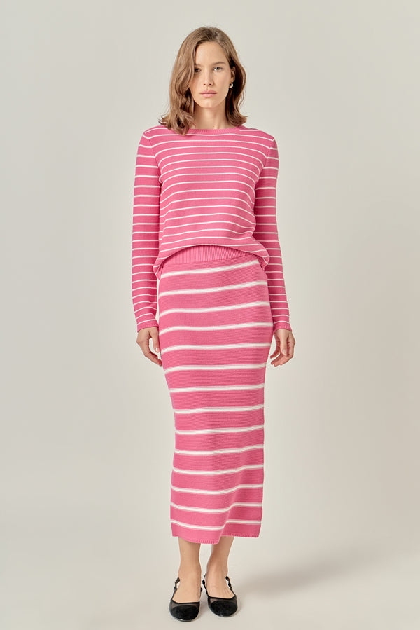 english factory Round-neck Long Sleeve Striped Sweater PINK/WHITE
