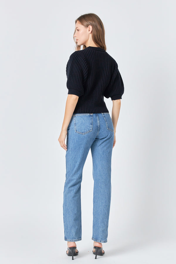 English Factory Round-neck Short Sleeve Knit Sweater BLACK