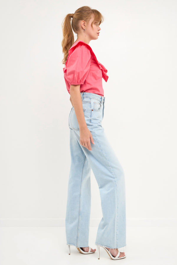 English Factory Ruffle Detail Puff Sleeve Top WHITE