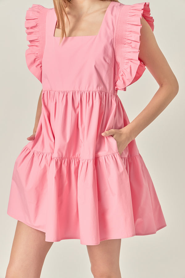English Factory Ruffled Dress With Smocking Detail PINK