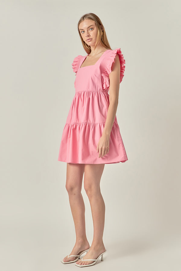 English Factory Ruffled Dress With Smocking Detail PINK