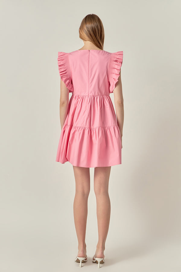 English Factory Ruffled Dress With Smocking Detail PINK