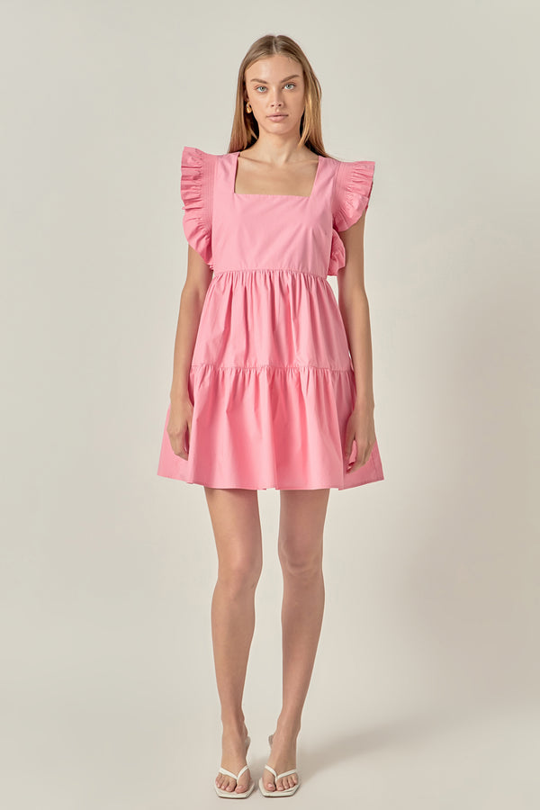 english factory Ruffled Dress with Smocking Detail PINK