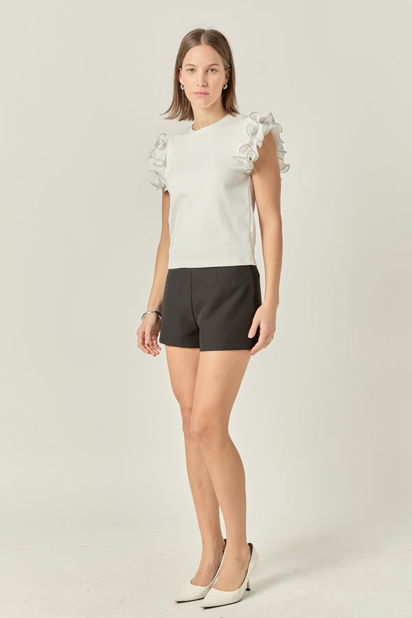 English Factory Ruffled Organza T-shirt WHITE/BLACK