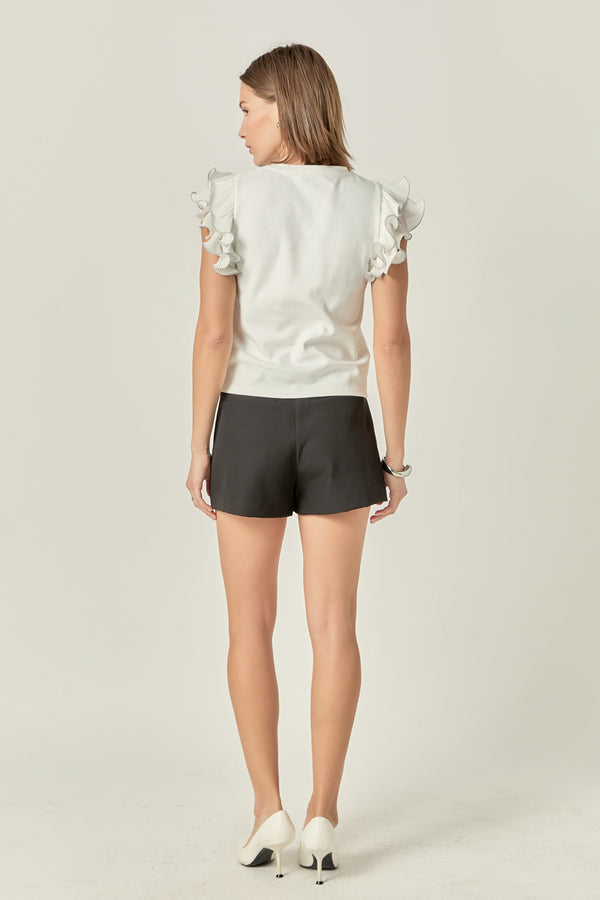 English Factory Ruffled Organza T-shirt WHITE/BLACK