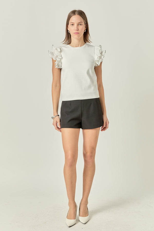 english factory Ruffled Organza T-shirt WHITE/BLACK