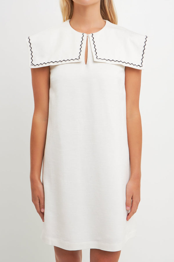English Factory Sailor Collar Dress With Trim WHITE