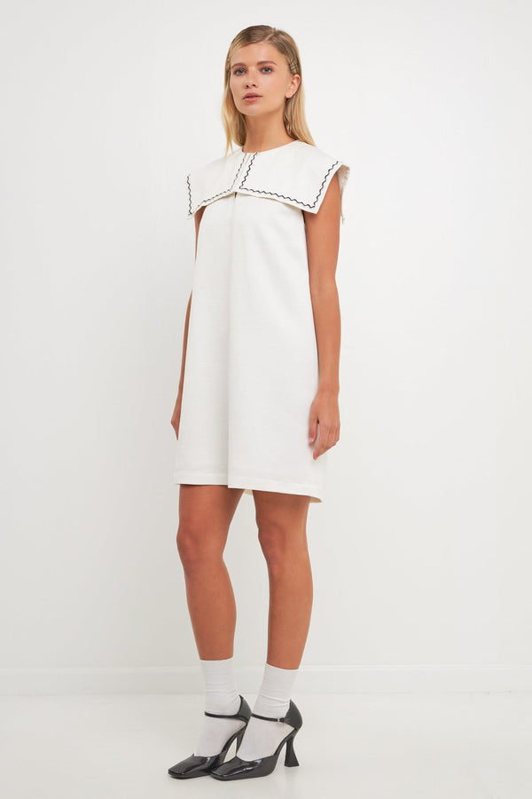 English Factory Sailor Collar Dress With Trim WHITE