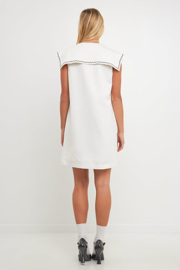 English Factory Sailor Collar Dress With Trim WHITE