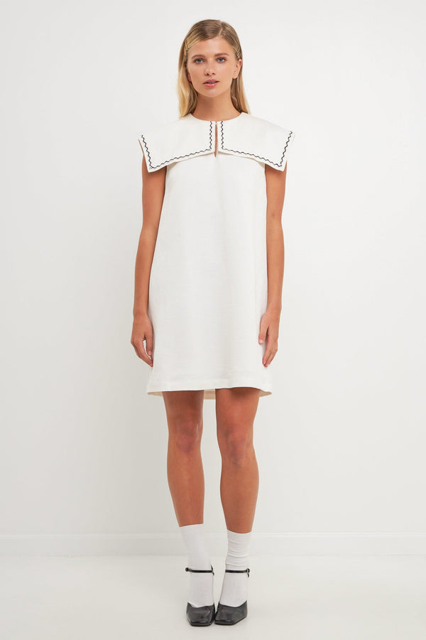english factory Sailor Collar Dress with Trim WHITE