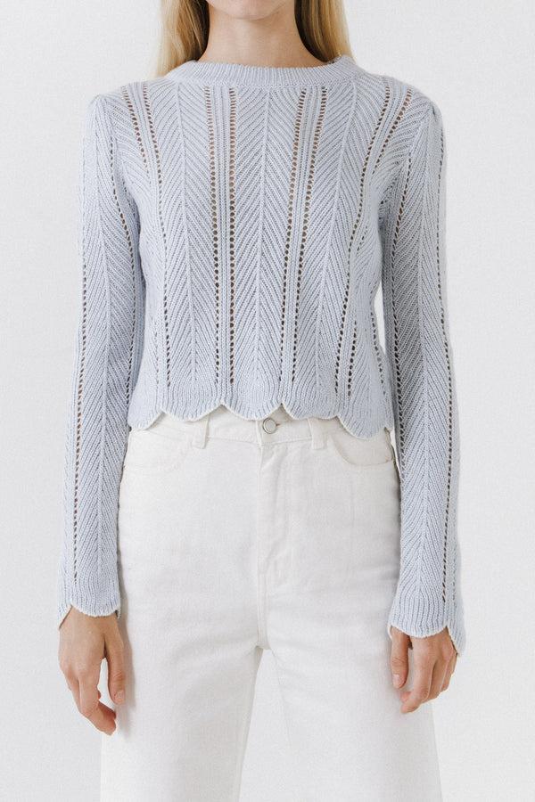 English Factory Scallop Contrast Trimmed Knit Sweater POWDER BLUE