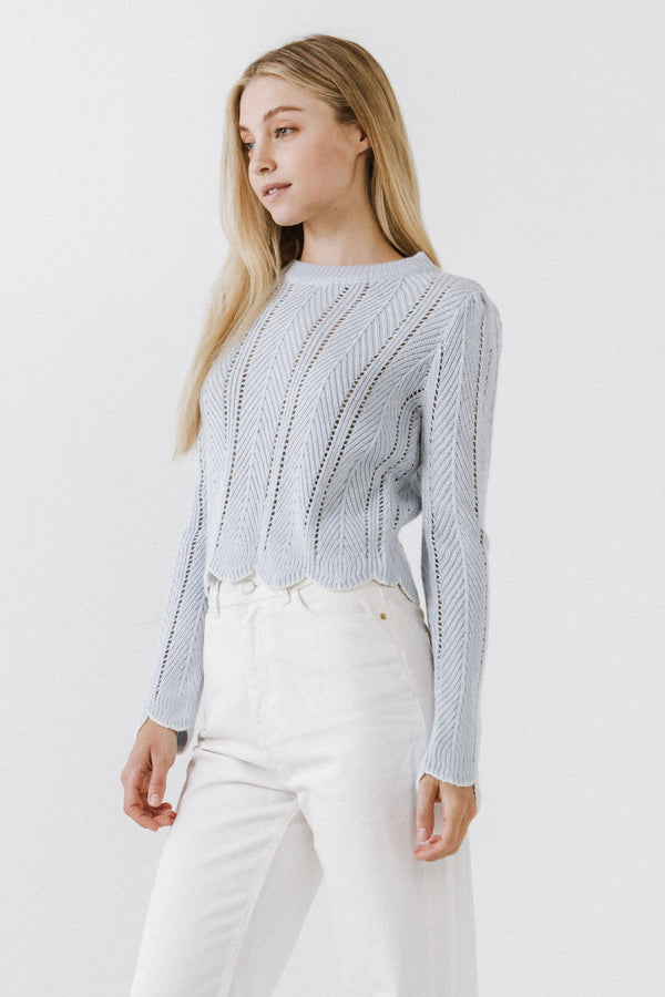 English Factory Scallop Contrast Trimmed Knit Sweater POWDER BLUE