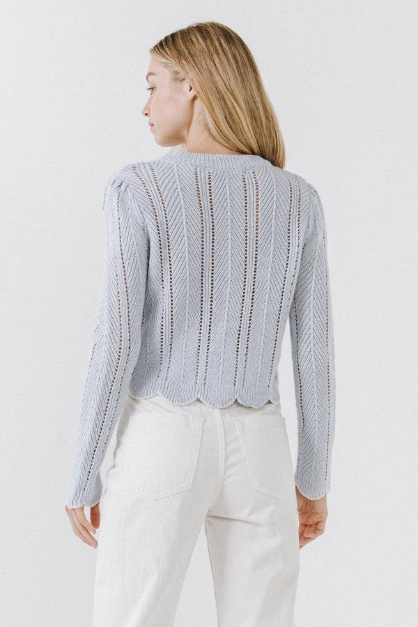 English Factory Scallop Contrast Trimmed Knit Sweater POWDER BLUE