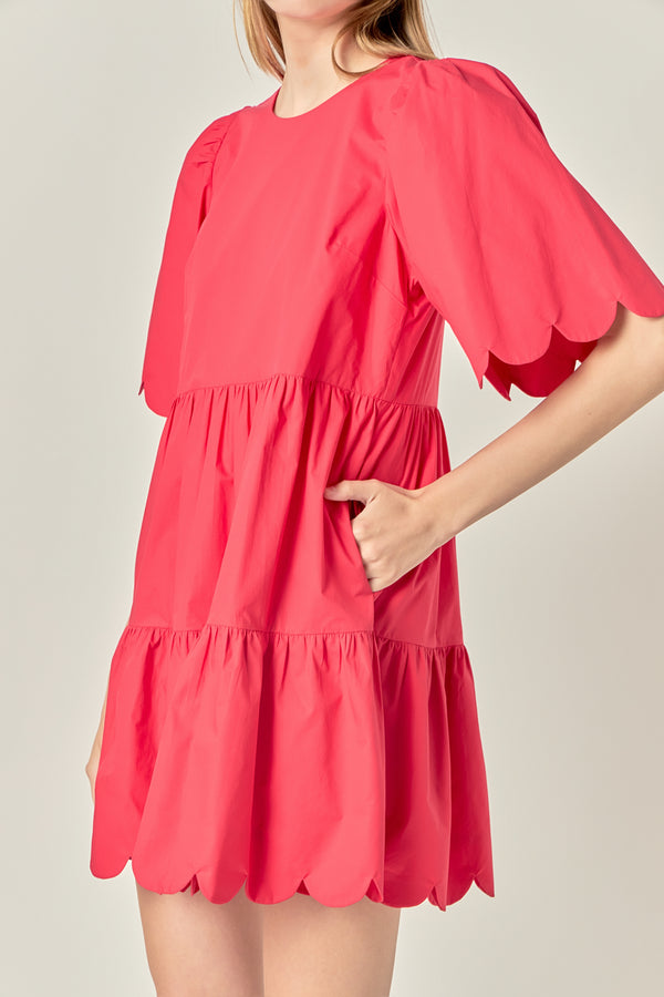 English Factory Scallop Detail Tiered Mini Dress RED