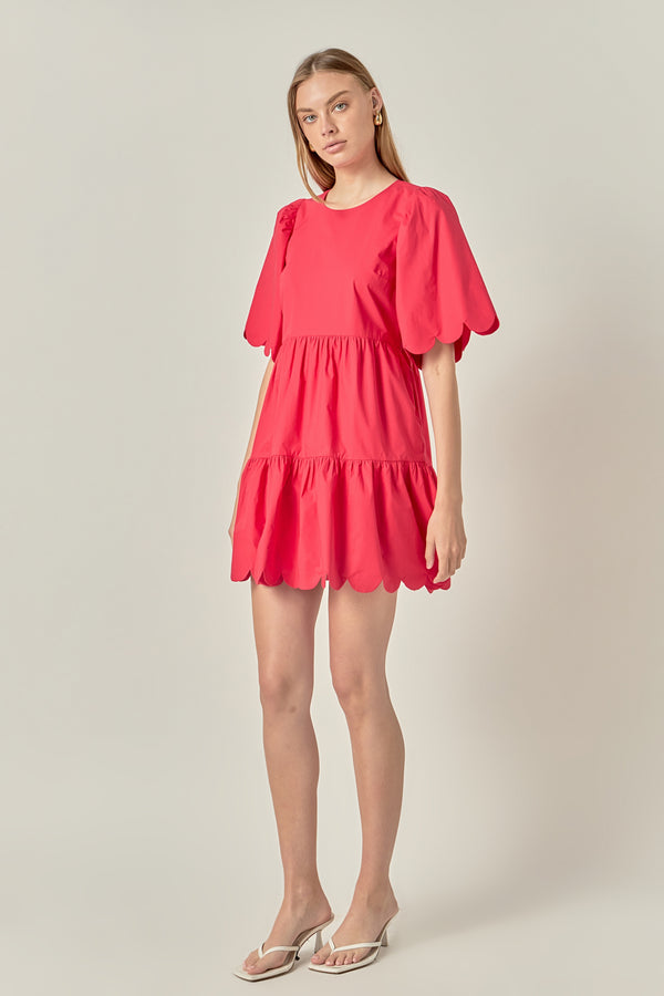 English Factory Scallop Detail Tiered Mini Dress RED