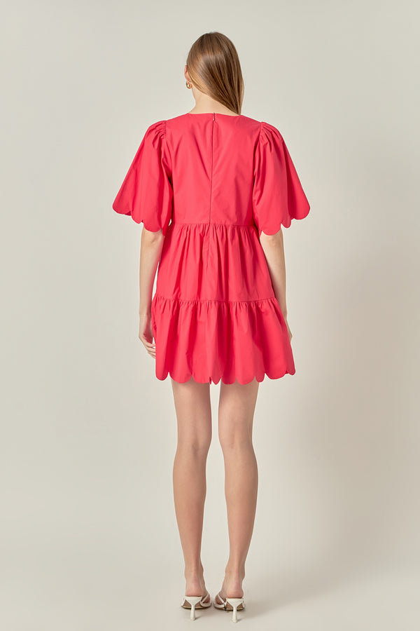 English Factory Scallop Detail Tiered Mini Dress RED