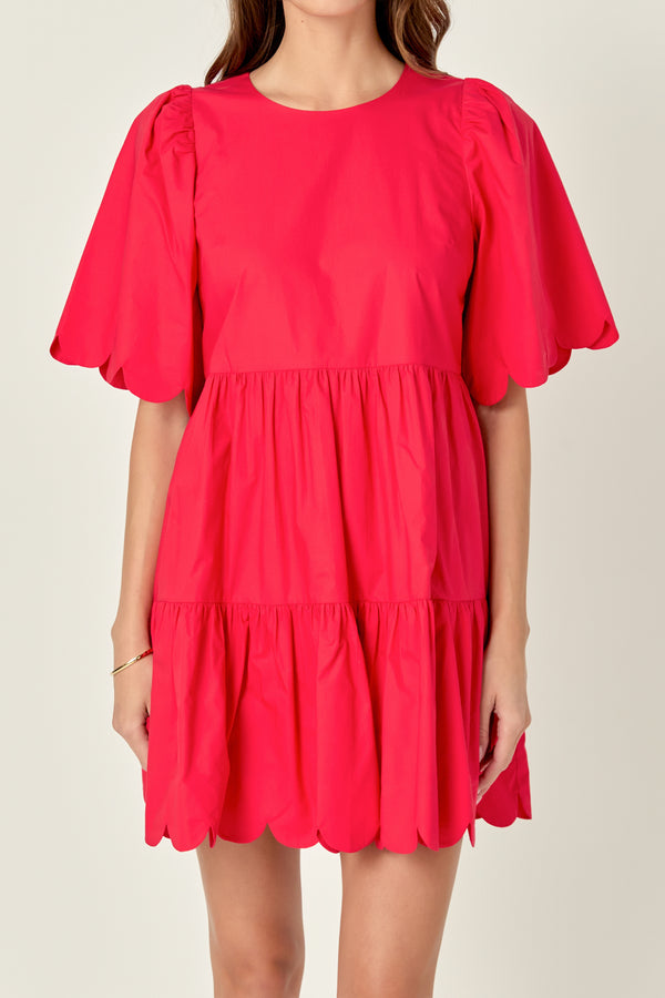 English Factory Scallop Detail Tiered Mini Dress RED