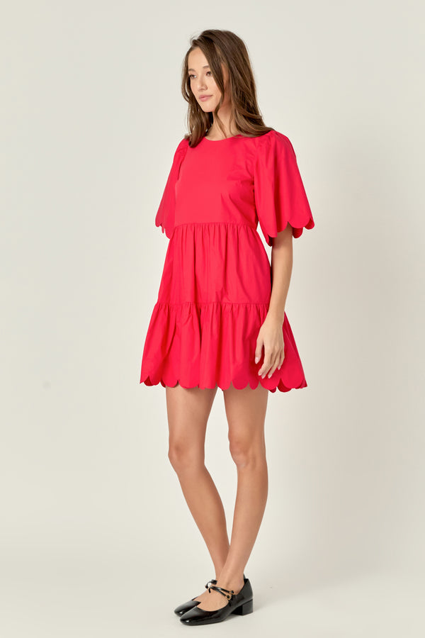 English Factory Scallop Detail Tiered Mini Dress RED