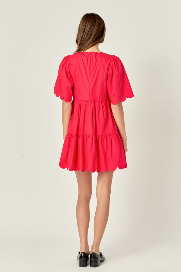English Factory Scallop Detail Tiered Mini Dress RED