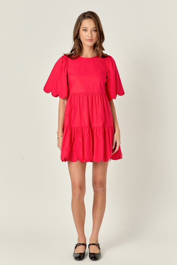 english factory Scallop Detail Tiered Mini Dress RED