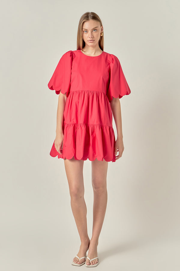 english factory Scallop Detail Tiered Mini Dress RED