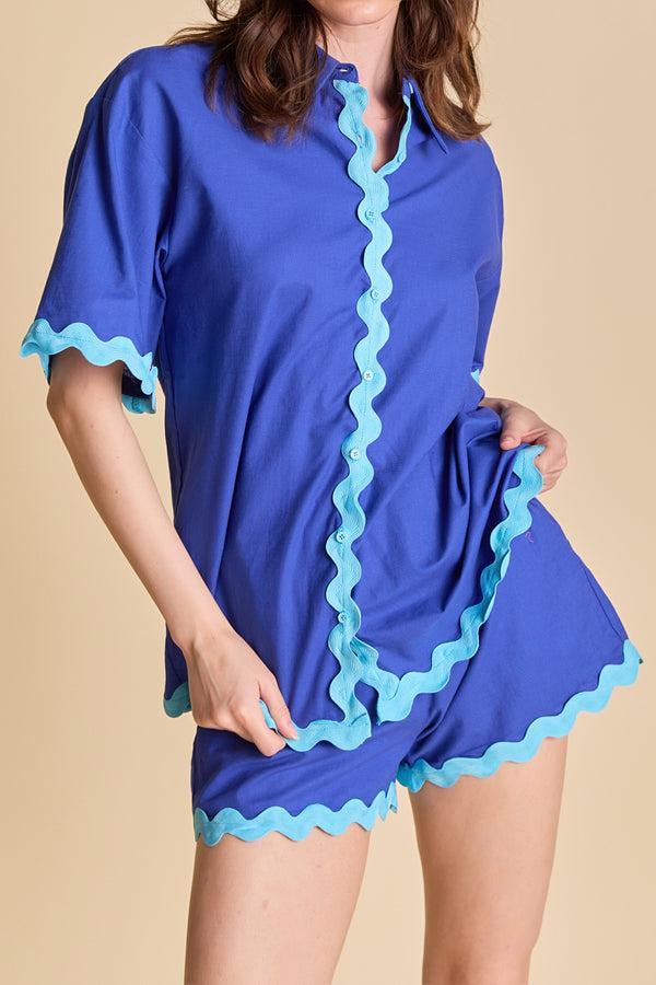 English Factory Scallop Detailed Short Sleeves Shirt BLUE