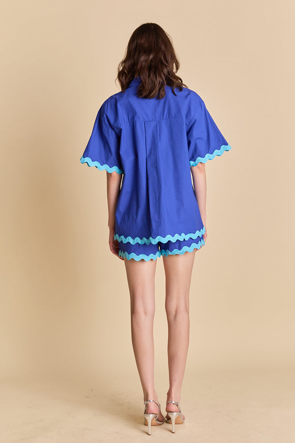 English Factory Scallop Detailed Short Sleeves Shirt BLUE