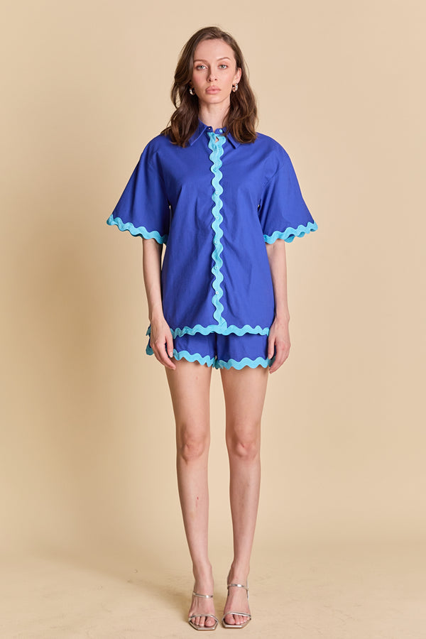 english factory Scallop Detailed Short Sleeves Shirt BLUE