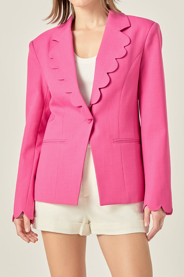 English Factory Scallop Detailed Single Button Jacket FUCHSIA