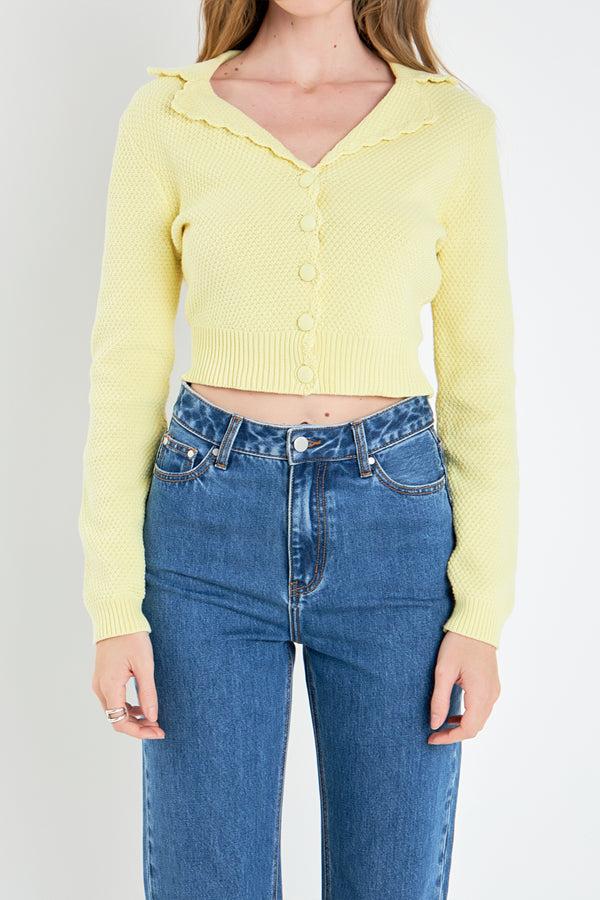 English Factory Scallop Edge Cropped Cardigan YELLOW