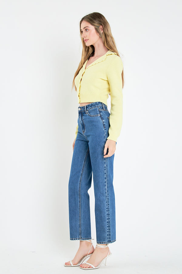 English Factory Scallop Edge Cropped Cardigan YELLOW