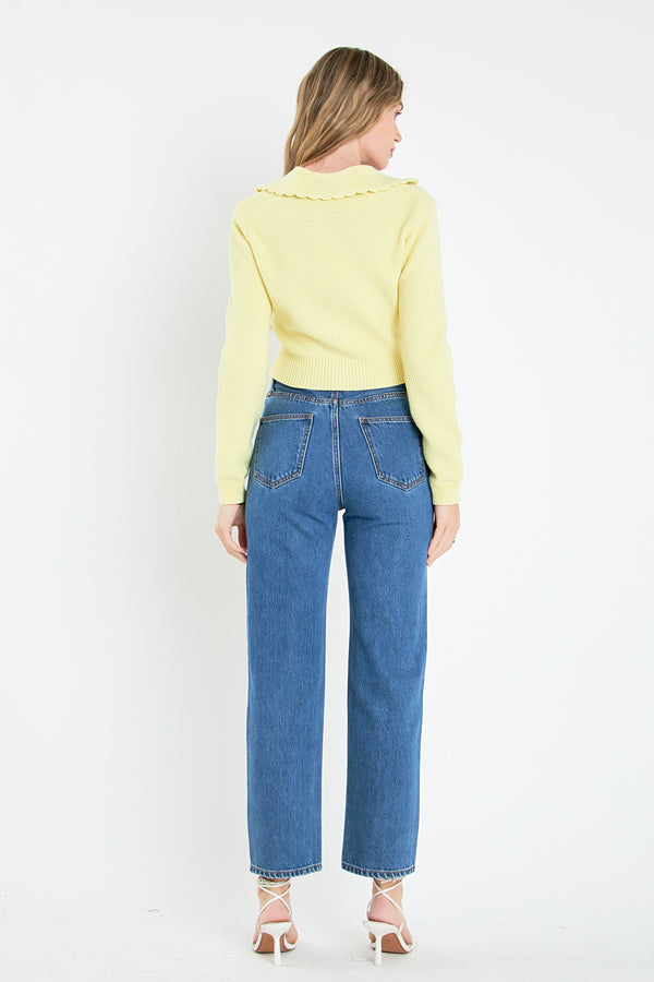 English Factory Scallop Edge Cropped Cardigan YELLOW