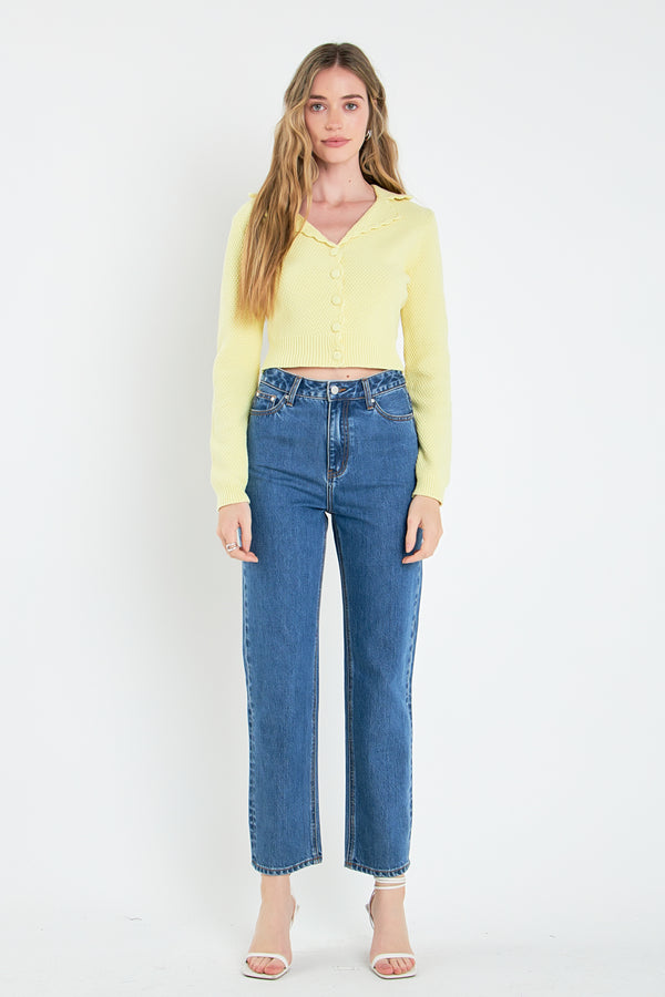 english factory Scallop Edge Cropped Cardigan YELLOW