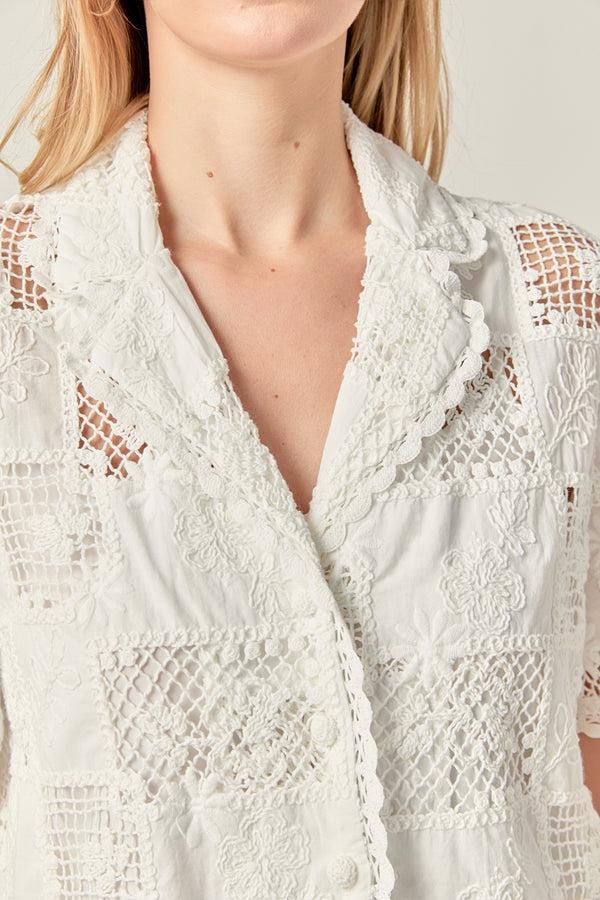 English Factory Scallop Edge Embroidered Shirt WHITE