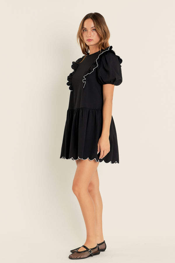 English Factory Scallop Edge Knit Mini Dress BLACK/WHITE