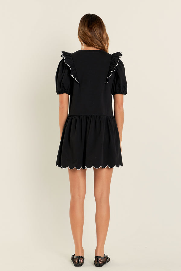 English Factory Scallop Edge Knit Mini Dress BLACK/WHITE