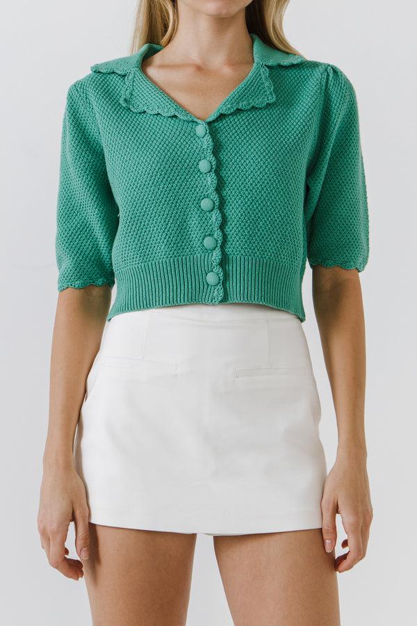 English Factory Scallop Edge Short Sleeve Cardigan JADE