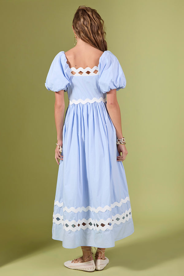 English Factory Scallop Pointed Midi Dress POWDER BLUE/CREAM