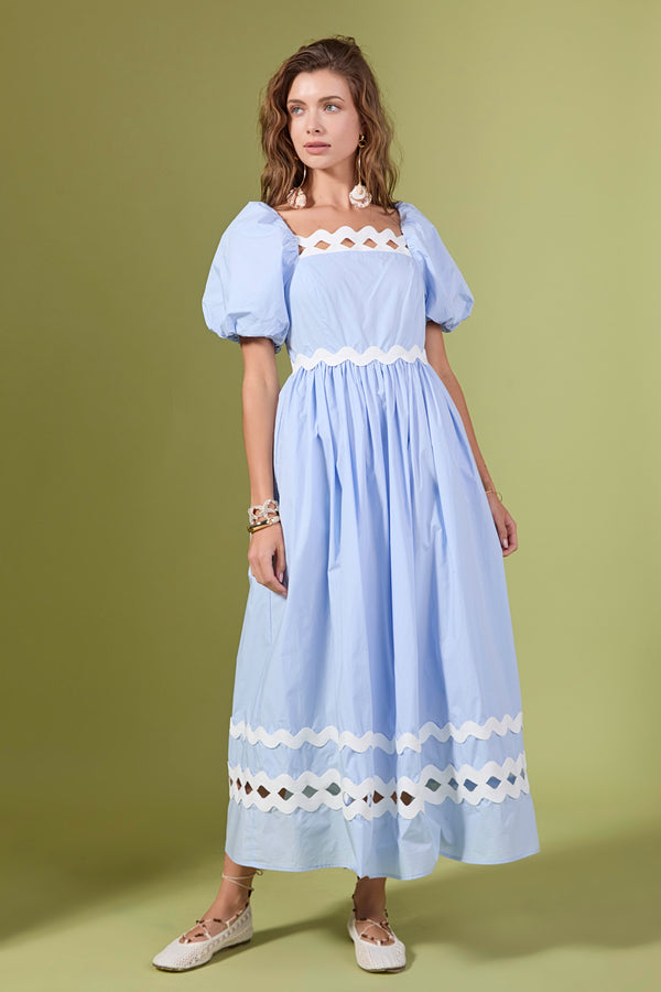 english factory Scallop Pointed Midi Dress POWDER BLUE/CREAM