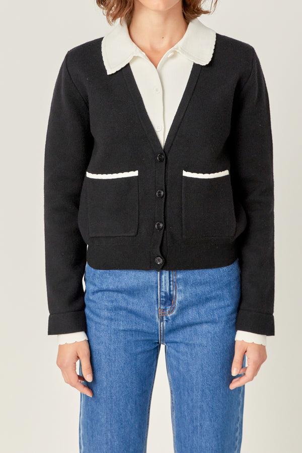 English Factory Scallop Varsity Cardigan BLACK/WHITE