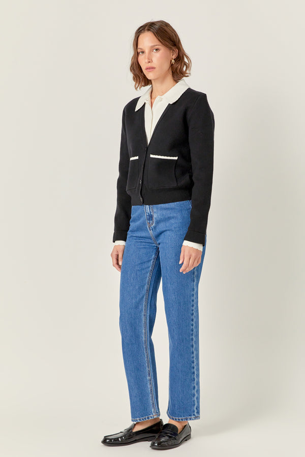 English Factory Scallop Varsity Cardigan BLACK/WHITE