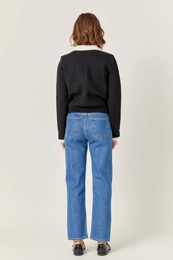 English Factory Scallop Varsity Cardigan BLACK/WHITE