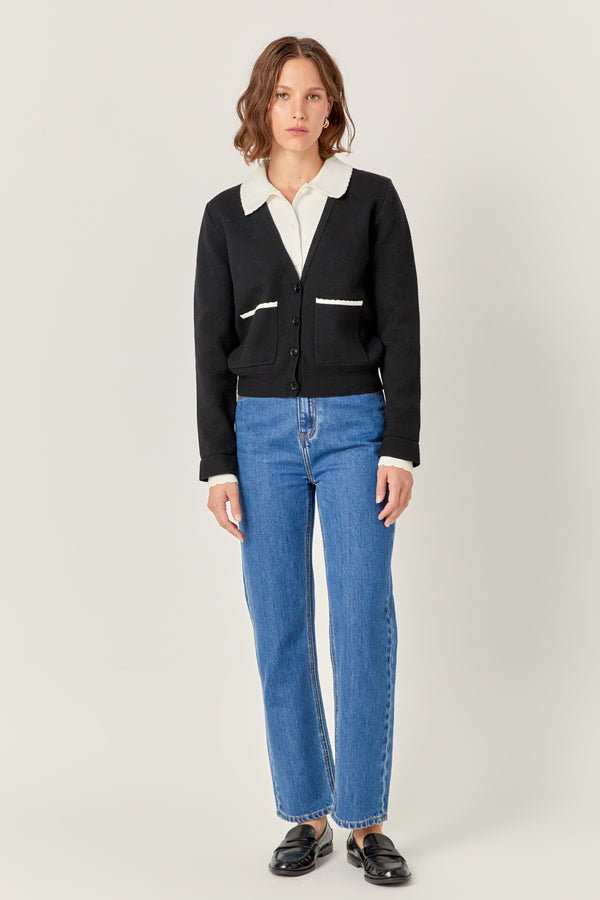 english factory Scallop Varsity Cardigan BLACK/WHITE