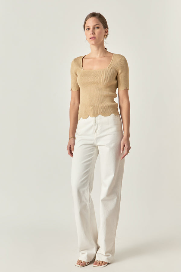English Factory Scalloped Hem Square Neck Sweater TAUPE